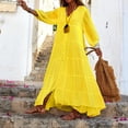 thumbnail image 2 of Ruimatai Women's V-Neck Maxi Dress Long Sleeve Tiered Button Front Loose Linen Boho Casual Flowy Beach Dress, 2 of 7