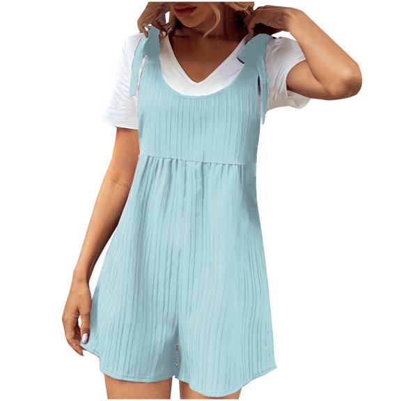 Petite Jumpsuits for Women Cute Trendy Adjsutable Straps Casual Playsuit Loose Fit Scoop Neck Sleeveless High Waist Shorts Rompers Ladies Plain Short Wide Leg Suspender Onesies