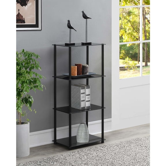 HomeStock Mediterranean Mastery Glass 4 Tier Tower - 17.75" x 12" x 39", Stylish Tempered Glass Shelves with Durable Stainless Steel Legs