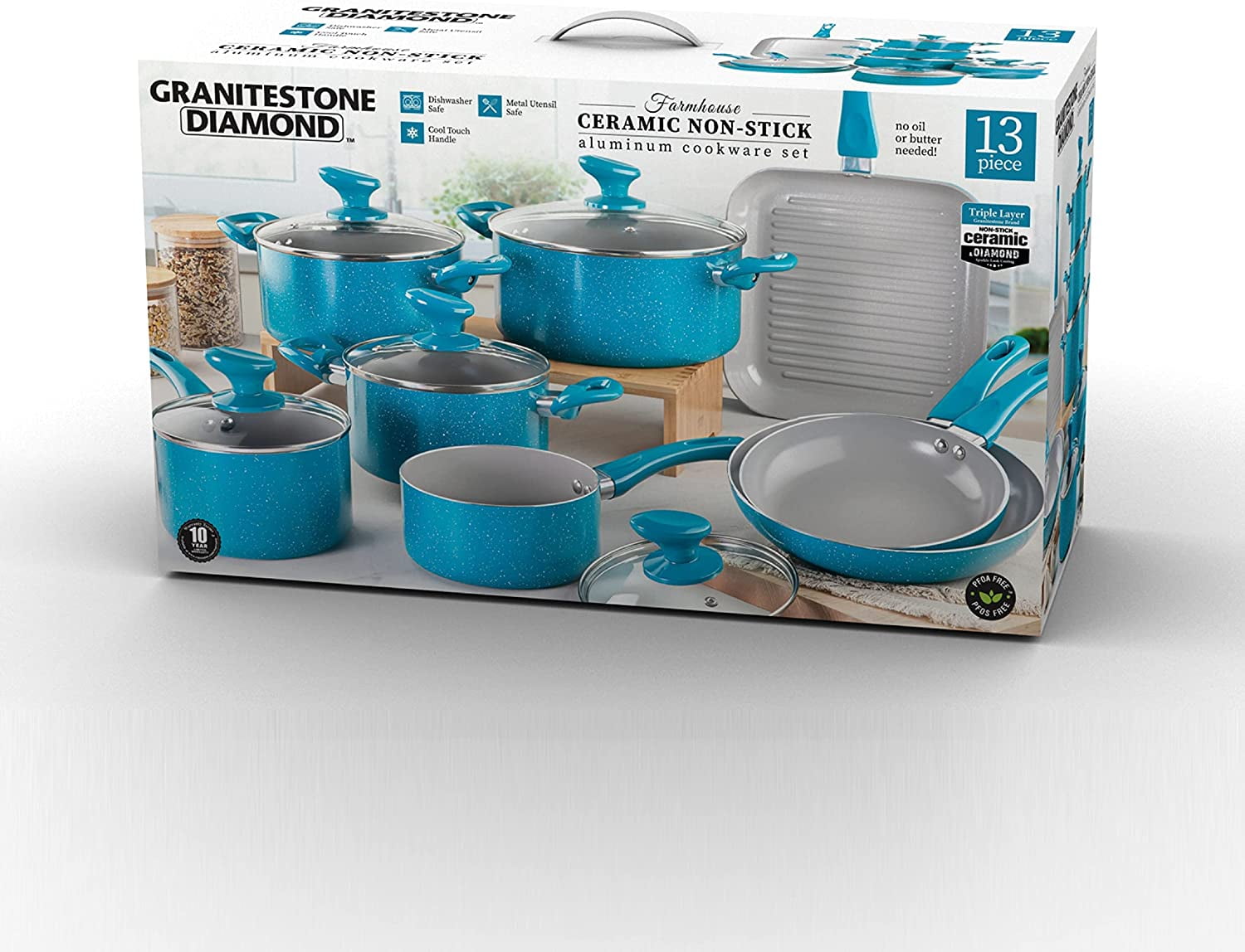 Granitestone 13-Piece Colorful Country Ceramic Cookware Set –