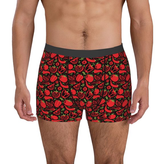 Logiee Tomatoes And Chili Print Mens Boxer Briefs,Boxer Briefs for Men,Breathable Stretch Underwear,Boys Boxer Briefs-Small