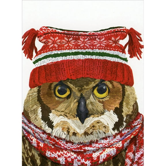 Allport Editions Owl Wearing Red Winter Hat and Scarf Box of 10 Christmas Cards