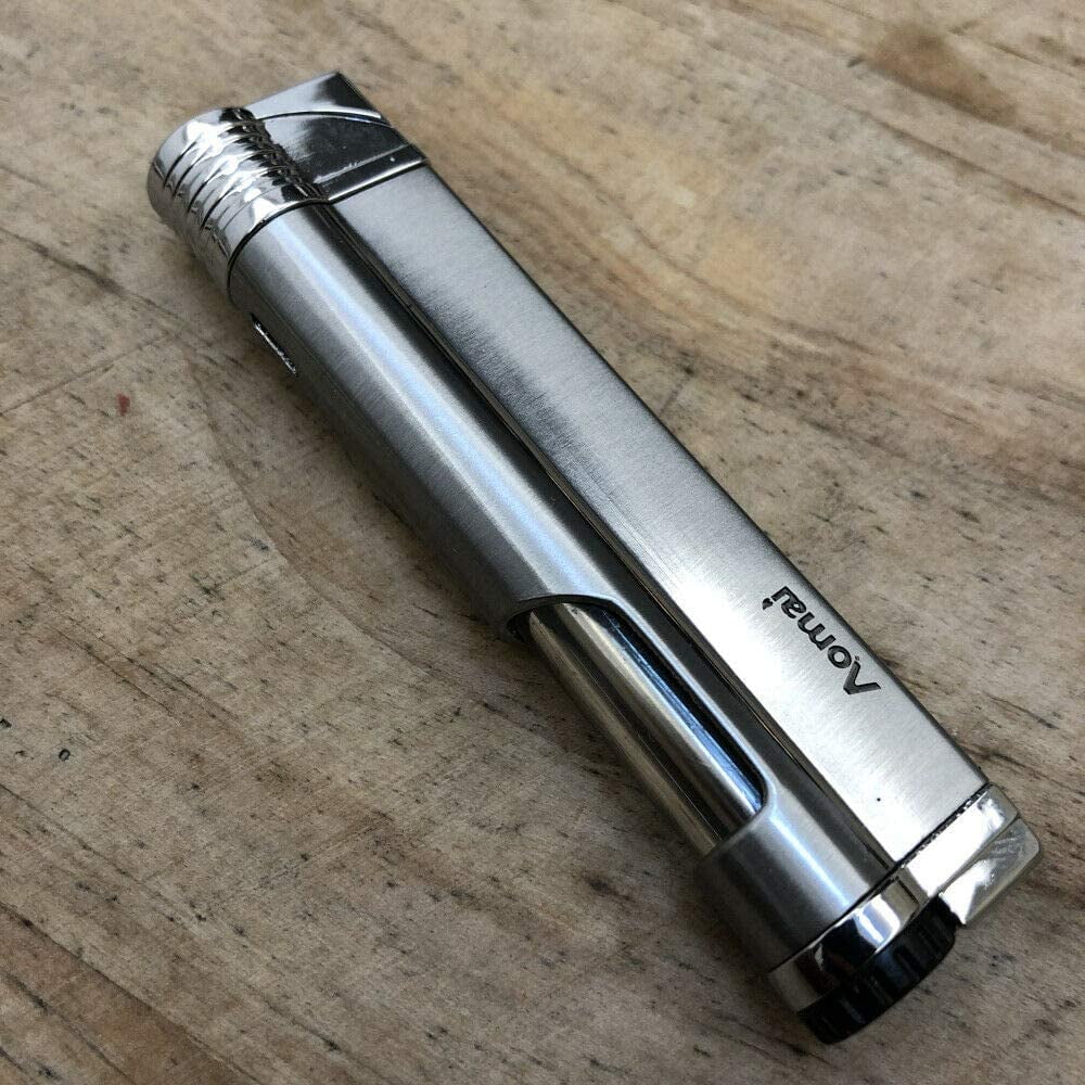 Piioket 3 Pcs Jet Blue Flame Metal Cigar Cigarette Lighter Windproof Refillable Butane Gas Fuel Viewable with Electric Wire Ignition Protection - Aomai Silver