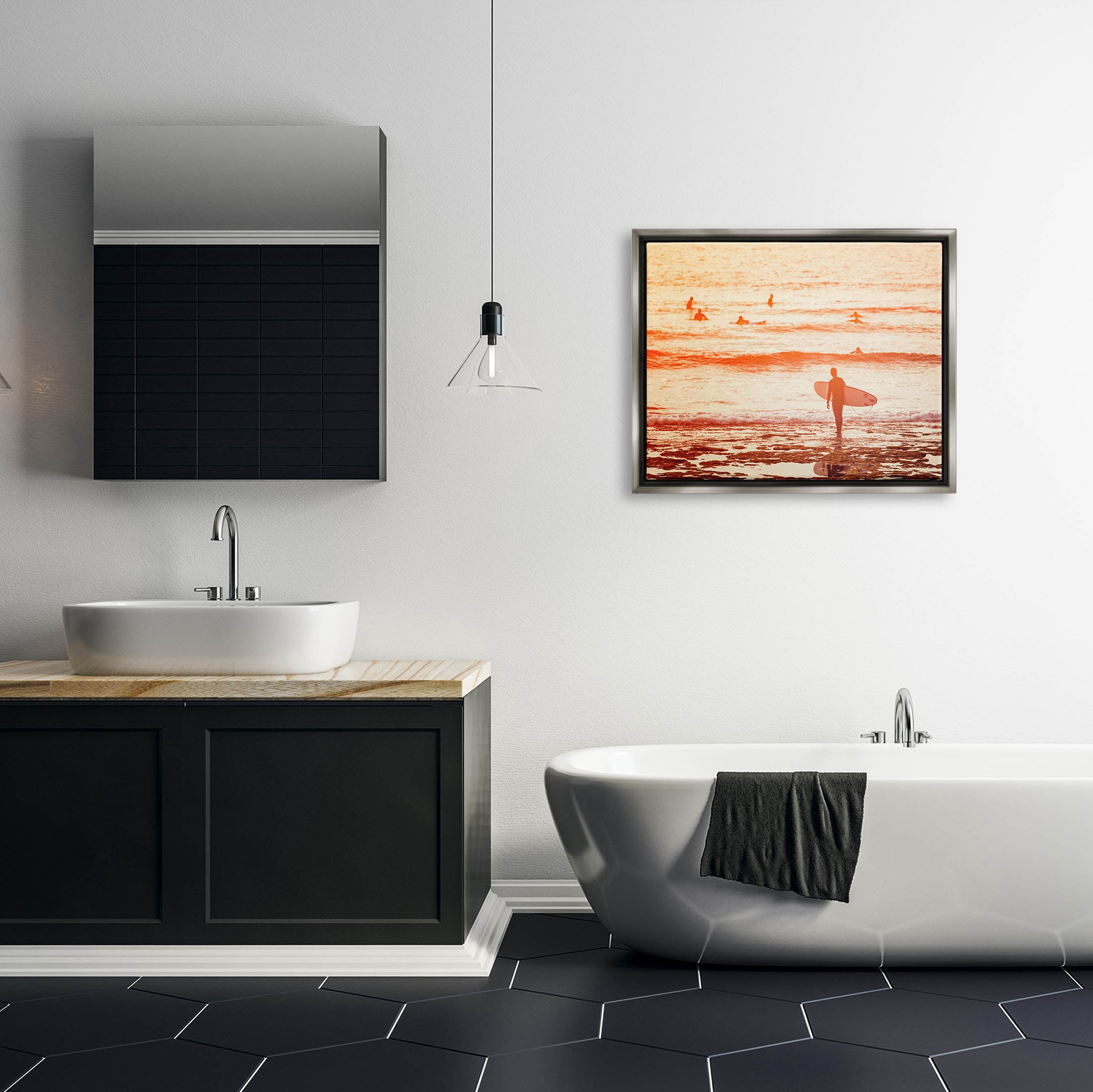 Stupell Industries Surfing Sunset Beach Shore Photograph Luster Gray Floating Framed Canvas Print Wall Art, Design by Igor Vitomirov