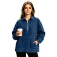thumbnail image 6 of GUACER Denim Sweatshirts for Women Quarter Zip Oversized Long Sleeve Pullovers Jean Coats with Kangaroo Pocket, 6 of 7