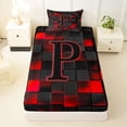 thumbnail image 3 of Erosebridal Teens Black Red Geometric Grid Twin Sheet Sets 3pcs,P Personalized Initial Bedding For Boys Girls, 3 of 5