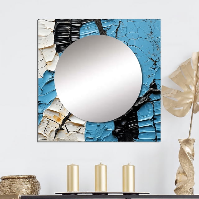 Designart "Abstract Fight In Black And Blue Paint Strokes" Abstract Shapes Square Mirror For Wall Decor - Large Black Square Mirror Printed Wall Decor - Modern Square Living Room Mirror