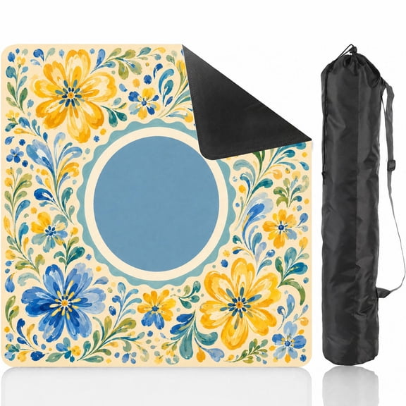 American Mahjong Mat for Table, Yellow Blue Floral 31.5" x 31.5" Non-Slip Noise-Reducing Game Mat, Mah Jongg Table Cover for Poker, Dominoes, Card & Board Games