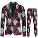 thumbnail image 4 of Gorro navideño de anime para hombre, chaqueta azul y roja, divertido árbol de Navidad, muñeco de nieve, estampado, blazer de un botón, frente abierto, trajes de trabajo de oficina para negocios, 4 of 5