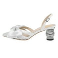 thumbnail image 2 of XYD Women Pointy Toe Slingback Pumps Satin Bowknot Chunky Low Heel Sandals Crystals Dress Wedding Shoes Size 7 White, 2 of 4