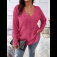 thumbnail image 4 of Suéter Informal de Punto con Cuello en V y Larga para Mujer, Talla Grande Rosa Roja 4XL, 4 of 8