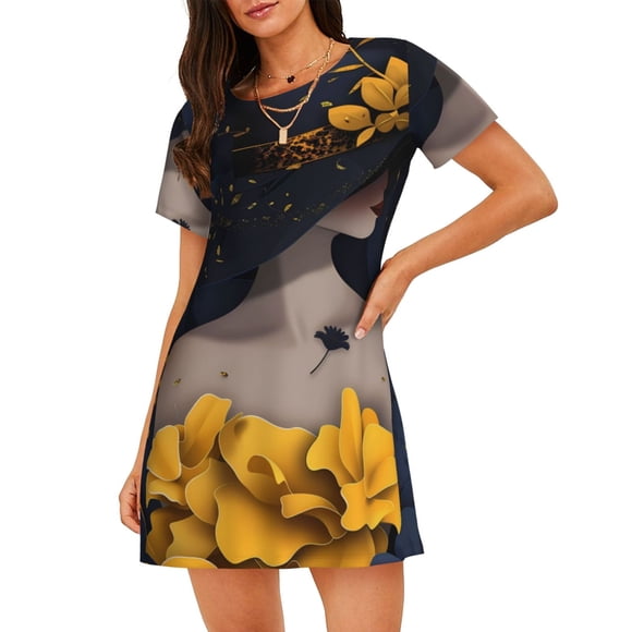 Balery Elegant Lady With Hat Camisón de manga corta con cuello redondo para mujer, cómodo y elegante.