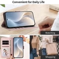 thumbnail image 5 of Wallet Leather Case For Motorola Moto G Play 2025 6.8",With Card Holder,Wristband, Shockproof Kickstand Embossed Happy Pattern Phone Case,Pink,For Moto G Play 2025, 5 of 8