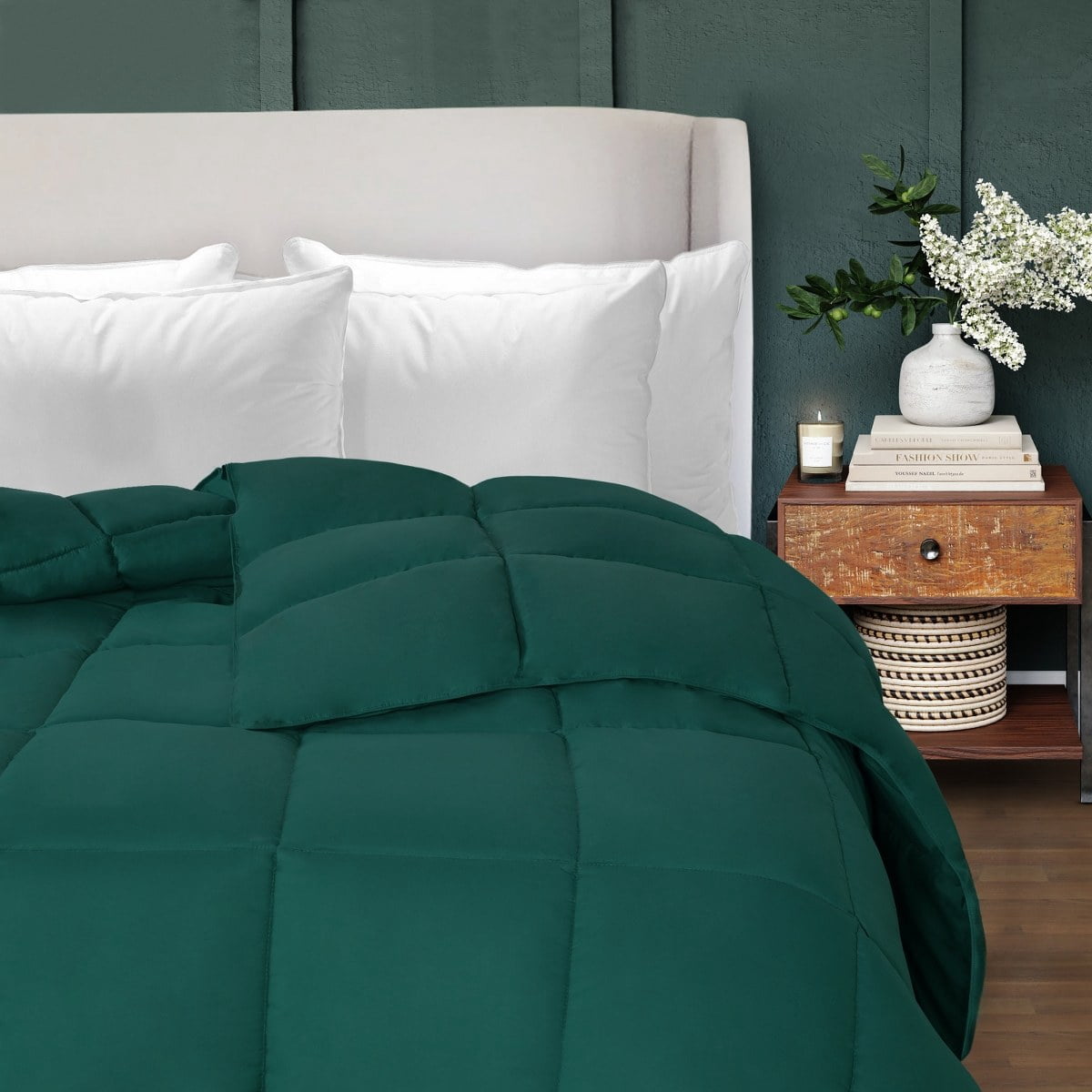 Superior Solid Comforter Down Alternative Bedding, Full, Hunter Green