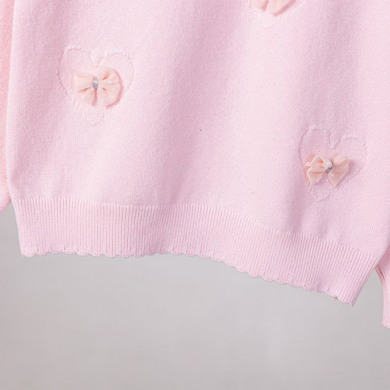 Girls Crew Neck Long Sleeve Knitted Sweater with Bow