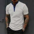 thumbnail image 2 of BangWanChi Men Solid Color Casual Loose Button Shirts Fashion Man Short Sleeve V-Neck Collar Blouses Top Shirt, 2 of 6