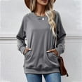 thumbnail image 2 of XPMWRP Women Raglan Long Sleeve Round Neck Sweatshirts Cute Loose Fit Lightweight Pullover Tops with Side Pockets Gray S, 2 of 6