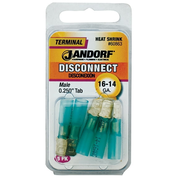 Jandorf 60863 Disconnect Terminal, 16 to 14 AWG Wire, Copper Contact, Blue, 5/PK