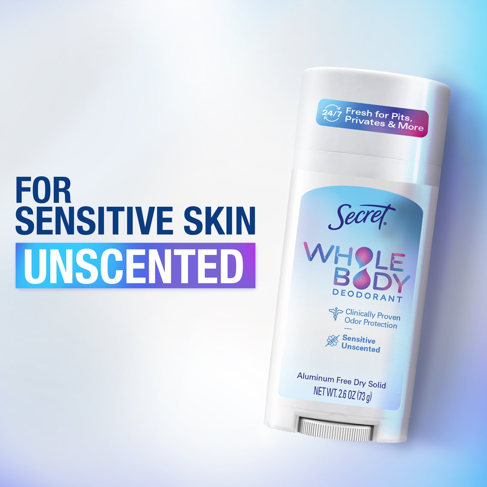Secret Whole Body Stick Aluminum Free Deodorant for Women Unscented 2.6oz