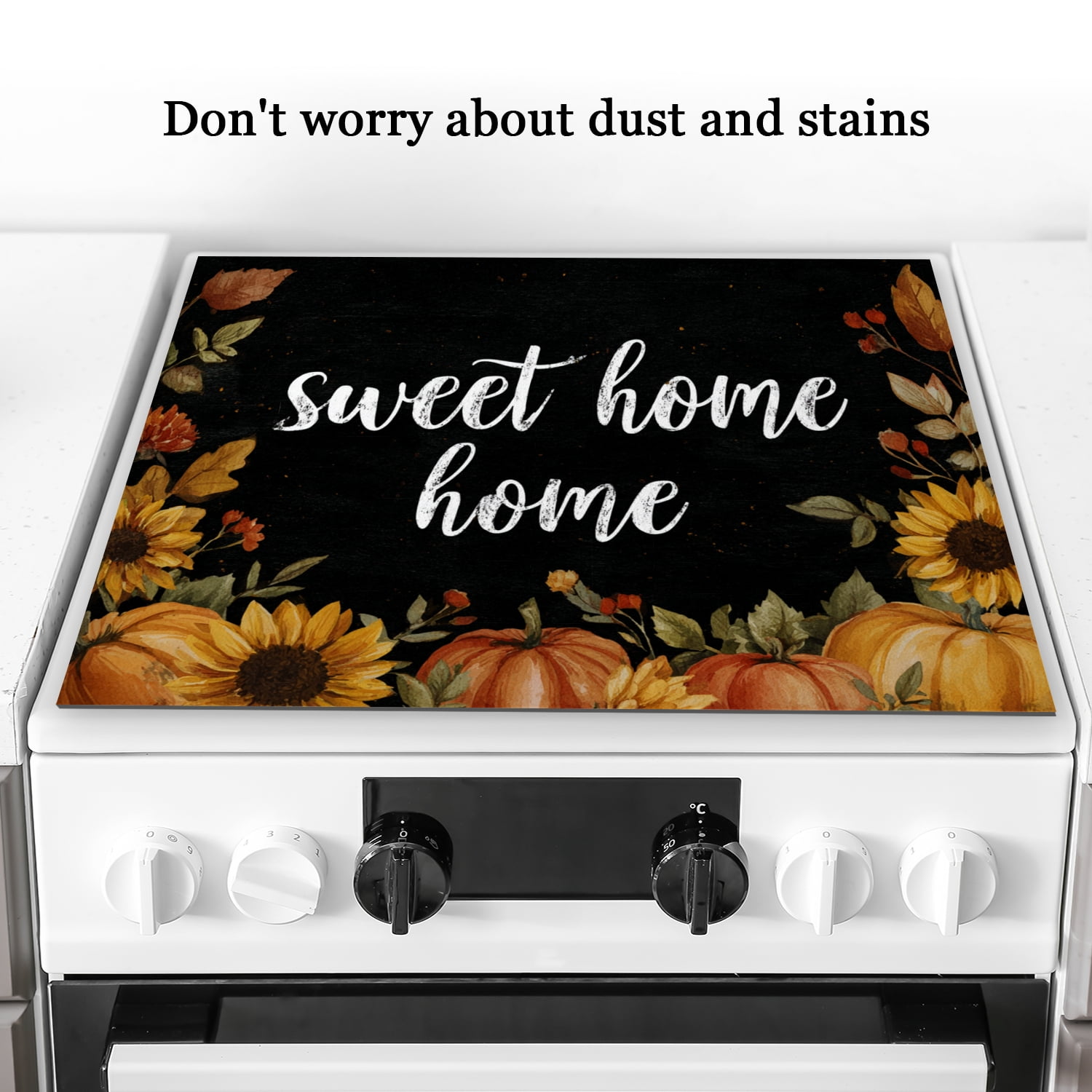 Square Cover for Stove Top Electric Flat Top, Sunflower Pumpkin Sweet Home Print Washable Foldable Stovetop Cover, Kitchen Decor Cooktop Mat for Kitchen RV (28×20 Inch)
