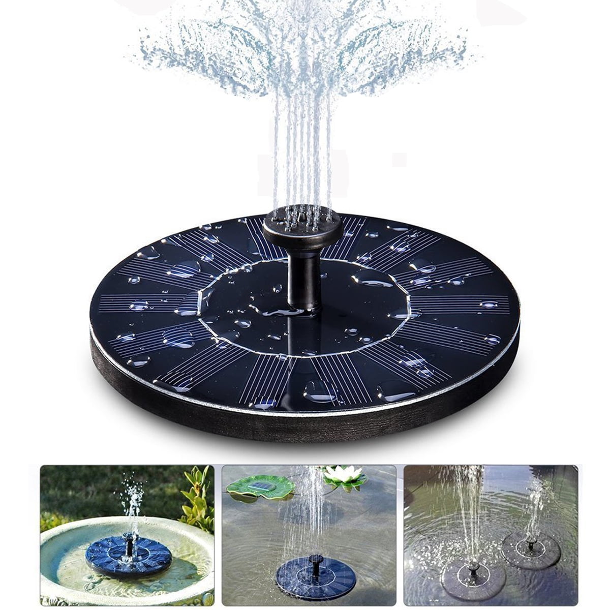 1500mAh Solar Water Pump Floating Fountain Fishtank Solar Fountain Pump with LED Light Floating Fountain Pump for Bird Bath Pool Solar Powered Water Fountain with 6 Water Nozzles