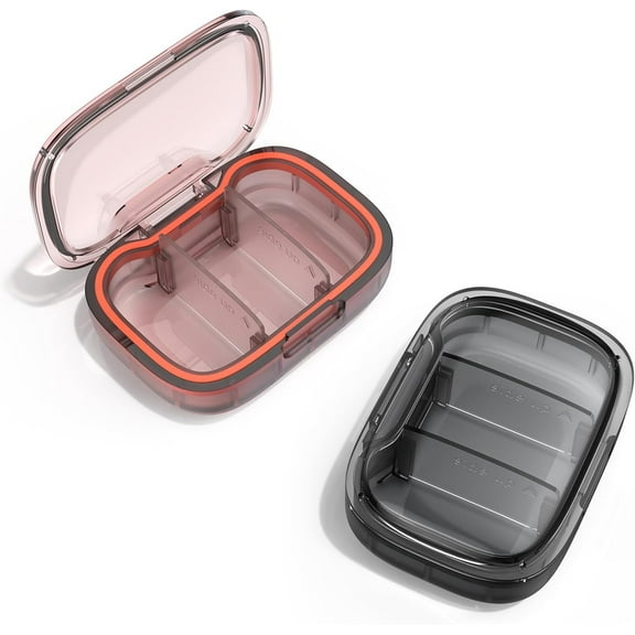 LZLINGMEI  2PCS  3 Compartment Small Pill Box,Travel Pill Organizer for Pocket Purse,Daily Portable Medicine Box(Black   Orange)