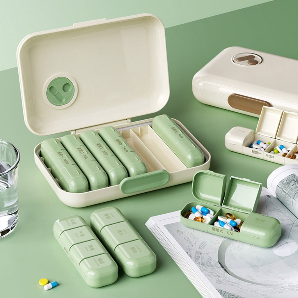 Oasiva Weekly Pills Organizers Box With 7 Removable Compartments Portable Travel Medicine Storage Case Made Of Durable ABS Materials For Daily Use