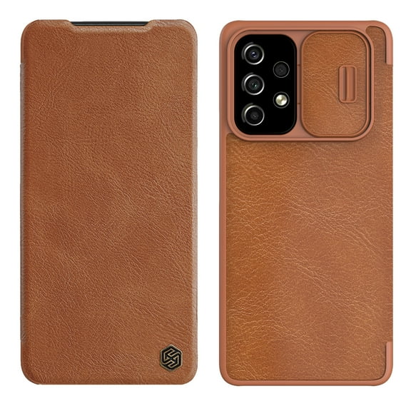 Allytech for Samsung Galaxy A53 5G Case with Slide Camera Cover and Card Holder, PU Leather Case with Flip Cover and Camera Protection, Durable Shockproof Cover for Galaxy A53 5G 6.5" 2022, Brown