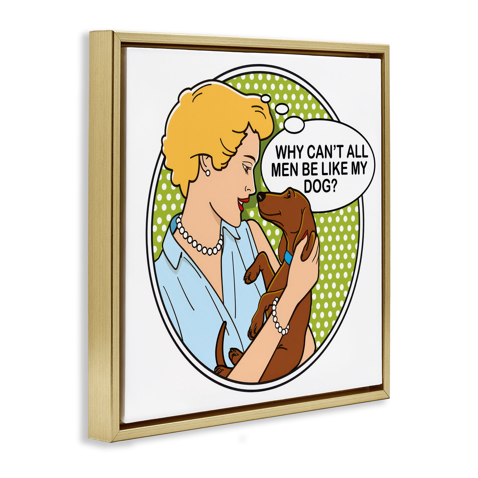 Stupell Industries Funny Men & Dogs Animals Painting Gold Floater Framed Canvas Art Print Wall Art, 25 x 25