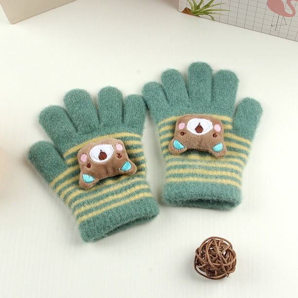 Guantes para niños, cálidos, de invierno, con forro polar, gruesos, de cinco dedos, multidedos, para niñas, de dedos completos, resistentes al frío