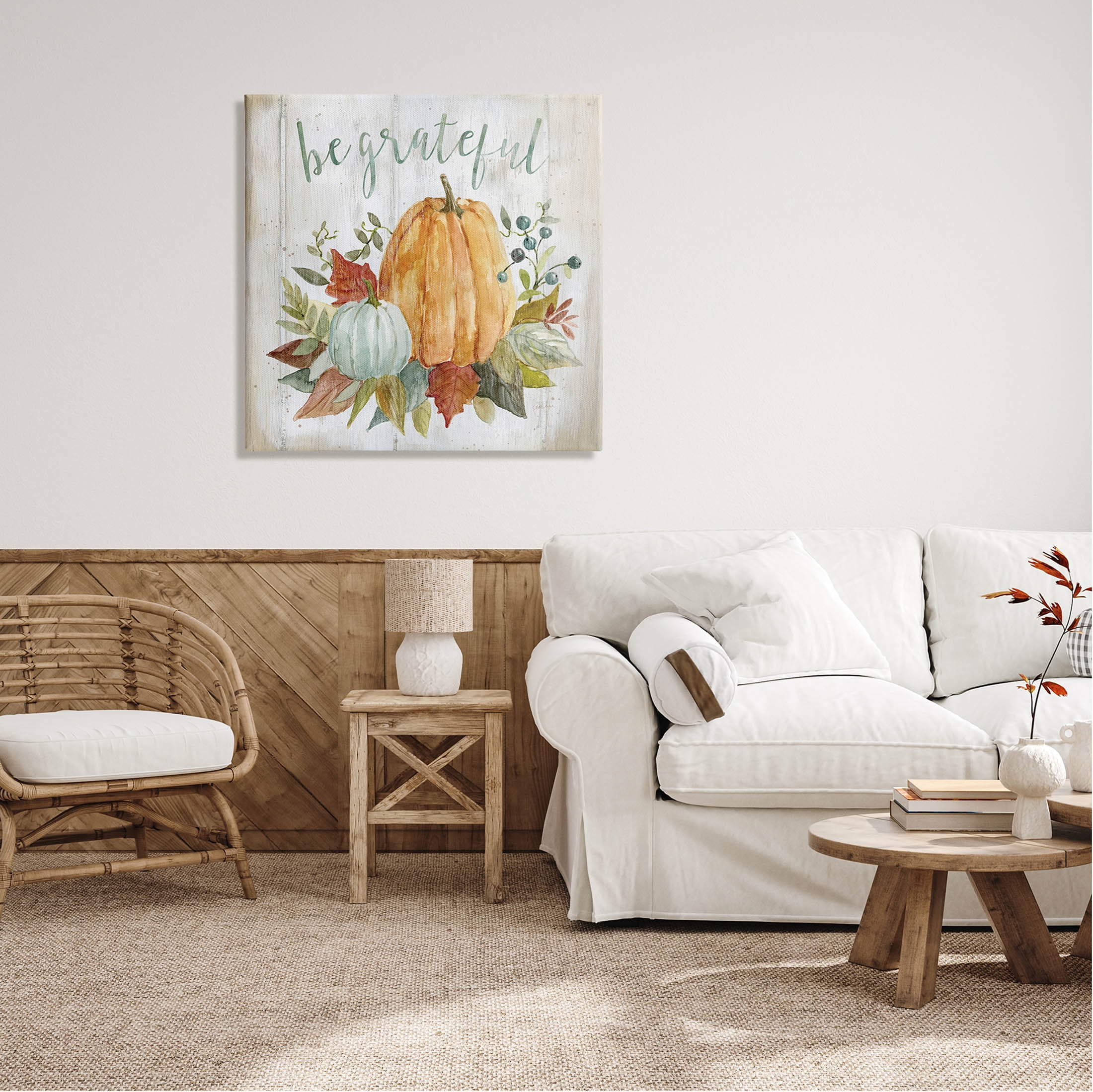 Stupell Industries Be Grateful Autumnal Botanicals Graphic Art Gallery Wrapped Canvas Print Wall Art, Design by Livi Finn