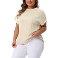 thumbnail image 4 of Agnes Orinda Women's Plus Size Tops Textured Crew Neck Short Sleeve Knit Solid Casual Blouses 3X Apricot, 4 of 6