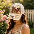 thumbnail image 4 of Forestwhale 3D Beaded Butterfly Hat Rhinestone Floral Baseball Cap Boho Garden Adjustable Sun Hat for Casual Daily, 4 of 5