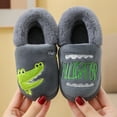 thumbnail image 4 of Tfken Kids Unisex Boys Girls Slippers Closed Toe Dinosaur Print Closed-Heel Winter Soft Grey House Shoes Size 6-7 Years, 4 of 5