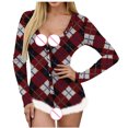 thumbnail image 4 of Samickarr One Piece Nightwear Pajamas Bodysuits for Women Shorts Butt Flap Christmas Pajamas for Women Sexy Deep V Neck Long Sleeve Button-down Front Lingerie Bodycon Rompers Jumpsuit Pajamas, 4 of 8