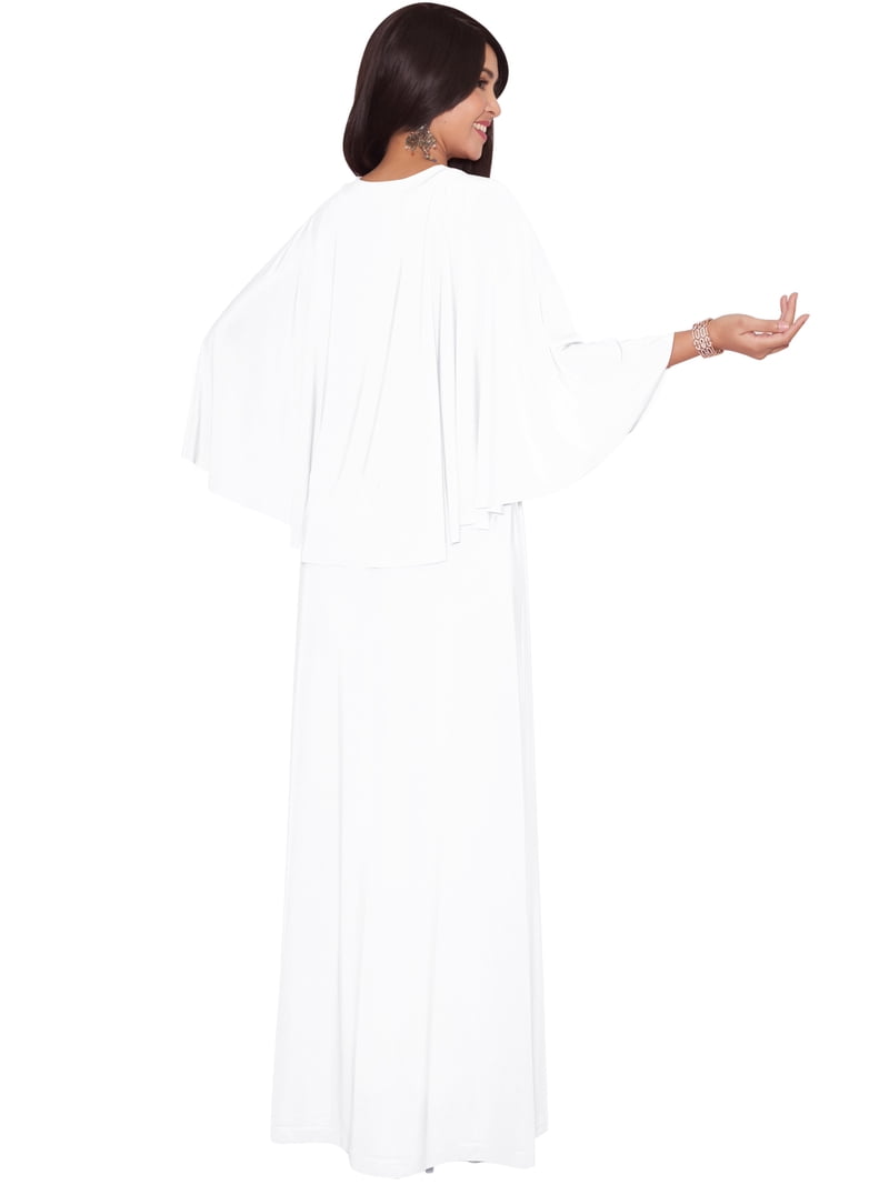 KOH KOH Long Cape Batwing Sleeve Modest Full Floor Length Flowy Fall Winter Elegant Evening Formal Funeral Church Wedding Guest Tall Maxi Dress Gown For Women Ivory White X-Large US 14-16 NT117 - KOH KOH Long Cape Batwing Sleeve Modest Full Floor Length Flowy Fall Winter Elegant Evening Formal Funeral Church Wedding Guest Tall Maxi Dress Gown For Women Ivory White X-Large US 14-16 NT117 -