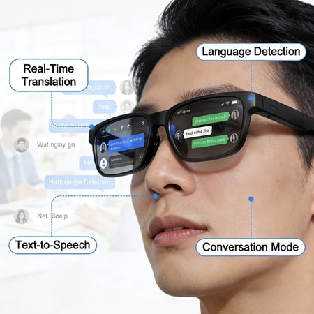 Hot-Selling Smart Office AI Translation Glasses, 360° Surround Sound, Smart Touch, Multi-Functional Simultaneous Real-Time Translator for Cutting-Edge Technology Conferences, Wireless Headphones