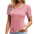 thumbnail image 2 of Summer Saving Wycnly Womens Tops Dressy Casual Beach Going out Fashion Puff Sleeve Slim Fit Lightweight Tunic Shirts Summer Short Sleeve Round Neck Tops Solid Blouse Pink XXL, 2 of 6
