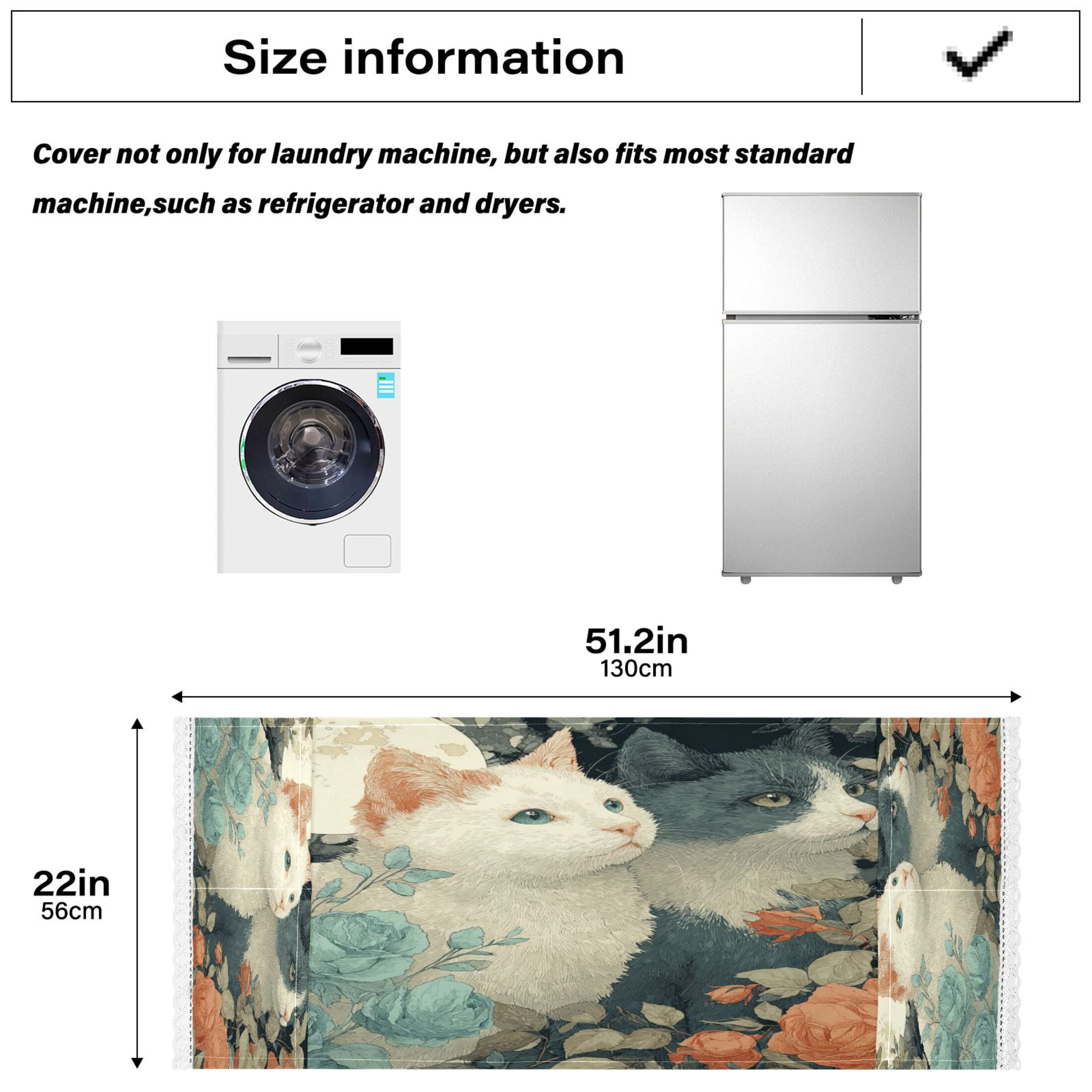 Wobogo Moonlit Cat Roses Washing Machine Cover Dustproof Washer Dryer Cover Waterproof Laundry Room Decorative Protector