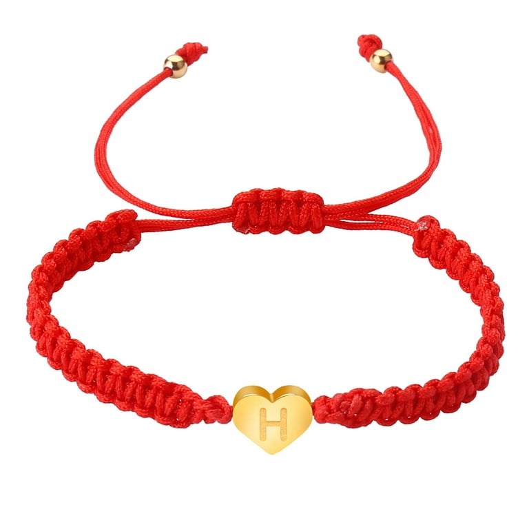 XIAQUJ Personalized 26 in itial Bracelet Gold Plated Letter Woven Bracelet  Heart Charm Red Bracelet Woven Red Bracelet for Men Women Girls Bracelets H