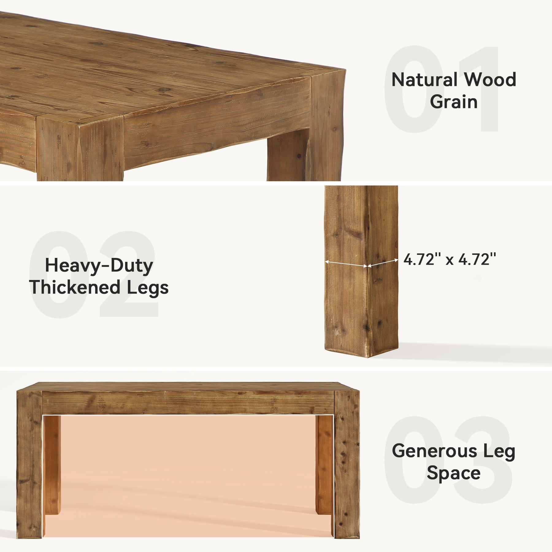 Finmind 63-inch Solid Wood Executive Desk, Farmhouse Wooden Home Office Computer Desk, Large Writing Study Table for Home Office, Rustic Brown