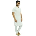 thumbnail image 3 of Atasi Men's Ethnic White Kurta Pajama Set Casual Collar Punjabi Long Shirt-Small, 3 of 7