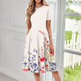 thumbnail image 2 of DBAIXID Knee Length Dress for Women Summer Plus Size Short Sleeve Crewneck Floral Print Flowy Midi Dresses with Pocket Beige XL, 2 of 7