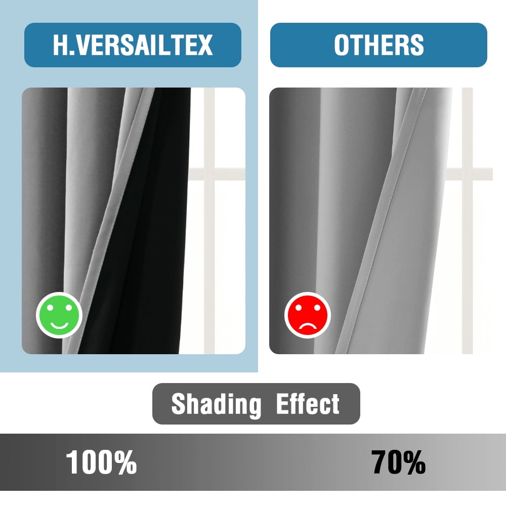 Primebeau 100% Premium Blackout Dove Gray Solid  Grommet Blackout Curtain Set, 52" x 108" (2 Panels)