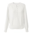 thumbnail image 4 of JGGSPWM Womens Half Button V-Neck Sweater Solid Color Lightweight Fall Long Sleeve Pullover Tops Trendy Cute Crop Sweatshirt White M, 4 of 5