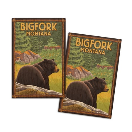 

Bigfork Montana Bear in Forest (4x6 Birch Wood Postcards 2-Pack Stationary Rustic Home Wall Decor)