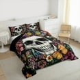 thumbnail image 3 of jejeloiu Colorful Rustic Flower Queen Comforter Set,Sketch Skull Bedding Sets,Gothic Theme Bedding Comforter Set For Teens,Super Cozy Room Decor Reversible,3 Pieces, 3 of 8