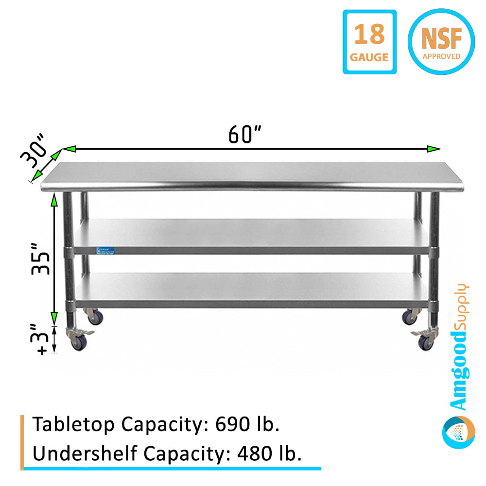 Kitchen Table Stainless Steel Galvanized Work Table Commercial Kitchen Prep with Adjustable Undershelf,Food Prep NSF Utility Work Station Restaurant Equipment,36 x 24 x 32 Inch 