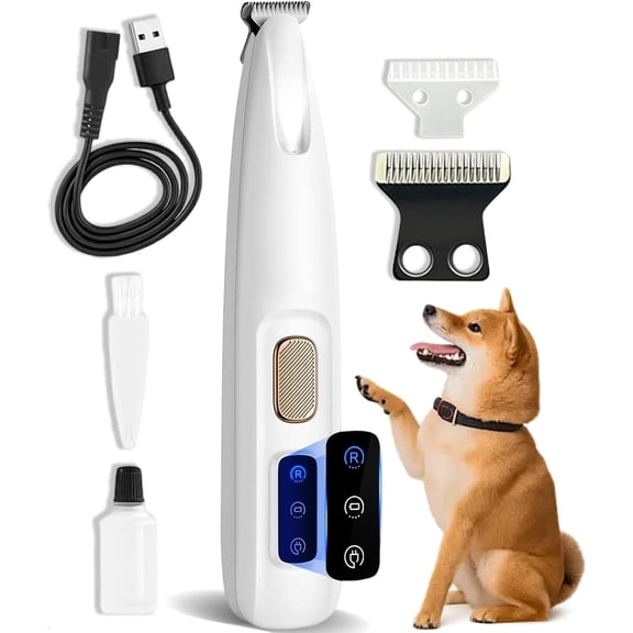 2026 Upgraded Quiet Pet Hair Trimmer with LED Light - Waterproof Rechargeable Clipper for Paws, Face, Ears & Butt of Small Dogs & Cats