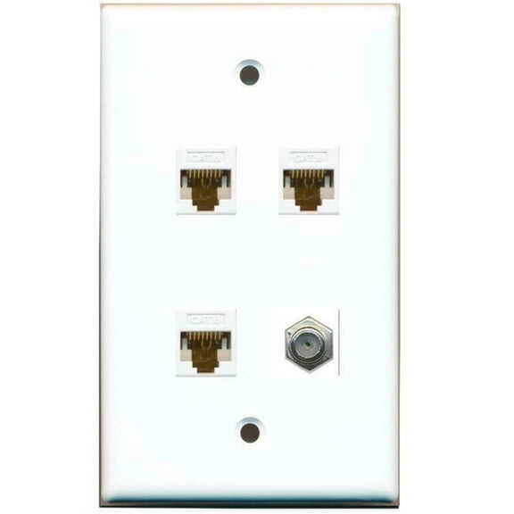 Ultra Spec Cables 3 PORT CAT6 ETHERNET 1 Coaxial Cable TV Coupler Jack Wall Plate F-F